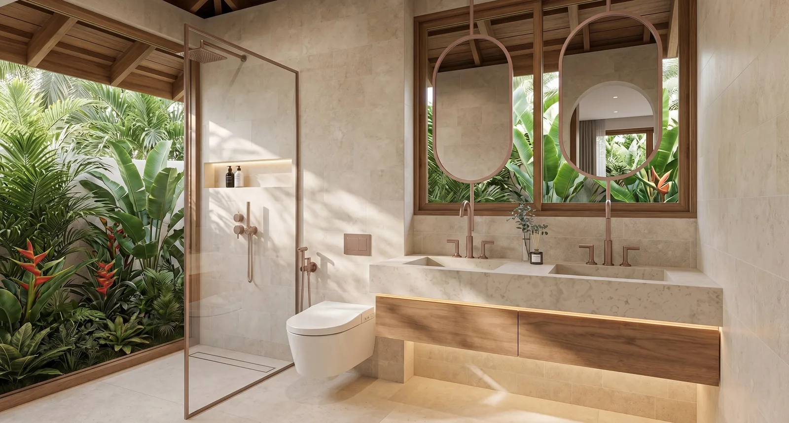 Villa Trinity: interior de techos altos y materiales locales (render del proyecto)